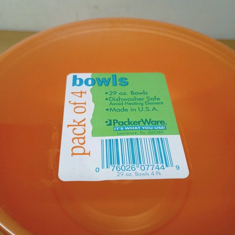 Vintage Packerware Orange Plastic Cereal Snack Bowls 6